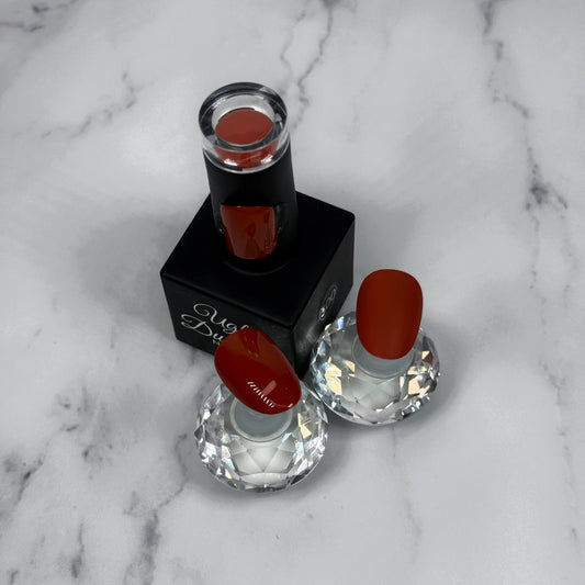 nail polish with two sample nails showing matte and glossy topcoat on a marble surface